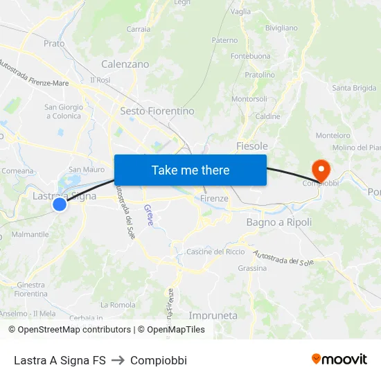 Lastra A Signa Station to Compiobbi map