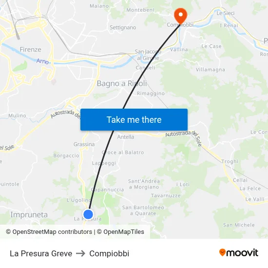 La Presura Greve to Compiobbi map