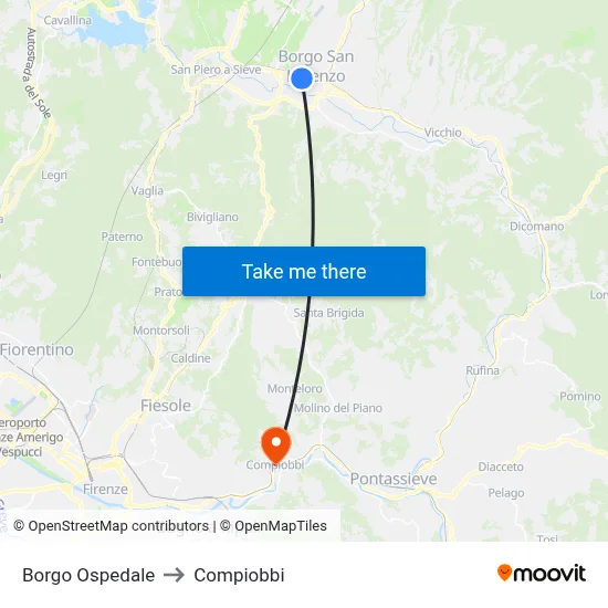 Hospital Borough to Compiobbi map