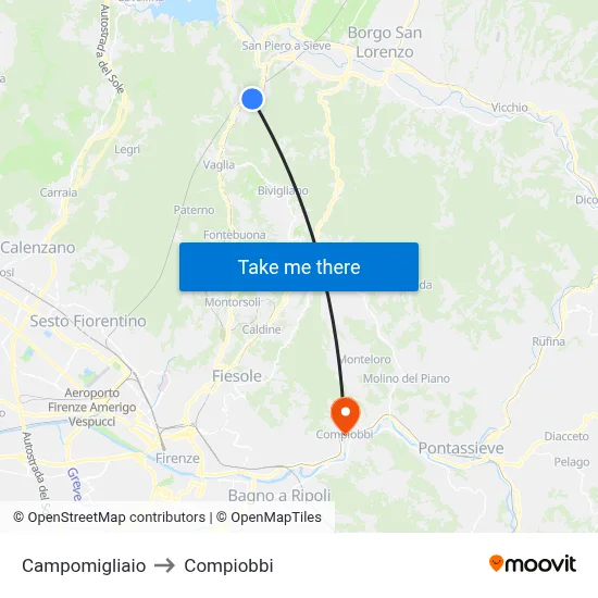 Campomigliaio to Compiobbi map