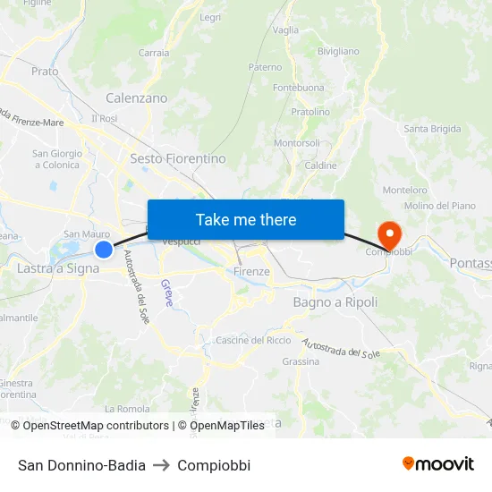 San Donnino-Badia to Compiobbi map