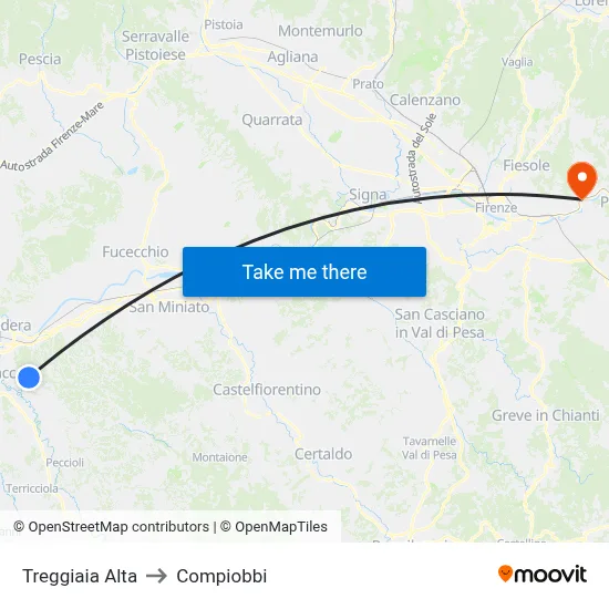 Upper Treggiaia to Compiobbi map