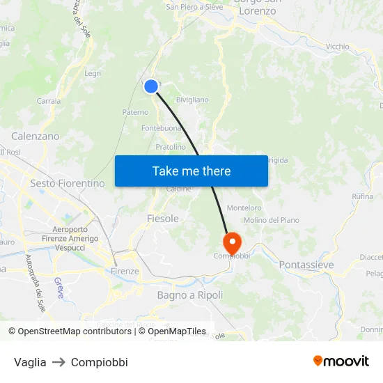Vaglia to Compiobbi map