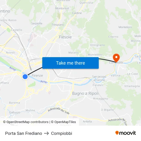 Porta San Frediano to Compiobbi map