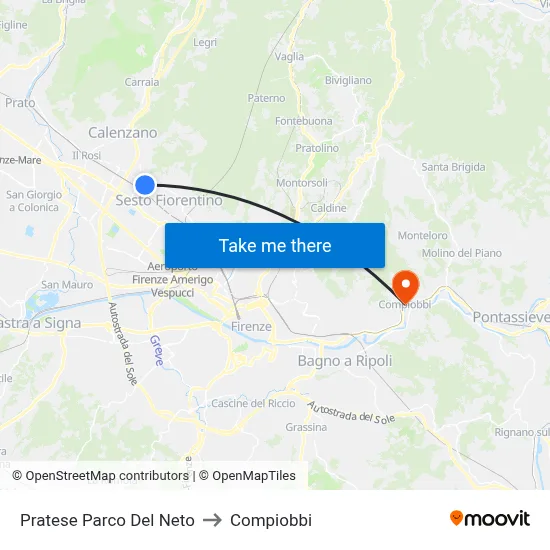 Pratese Parco Del Neto to Compiobbi map