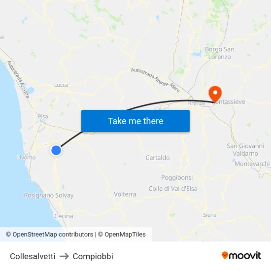 Collesalvetti to Compiobbi map