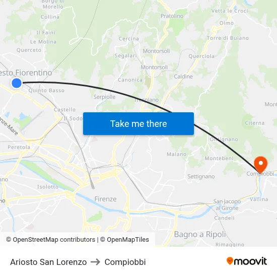 Ariosto San Lorenzo to Compiobbi map