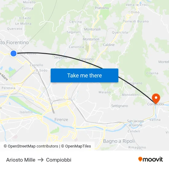 Ariosto Mille to Compiobbi map
