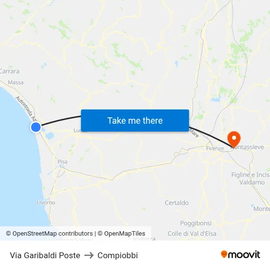 Via Garibaldi Post Office to Compiobbi map