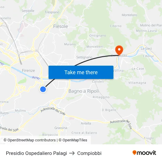 Palagi Hospital to Compiobbi map