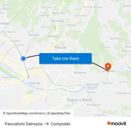 Panciatichi Dalmazia to Compiobbi map