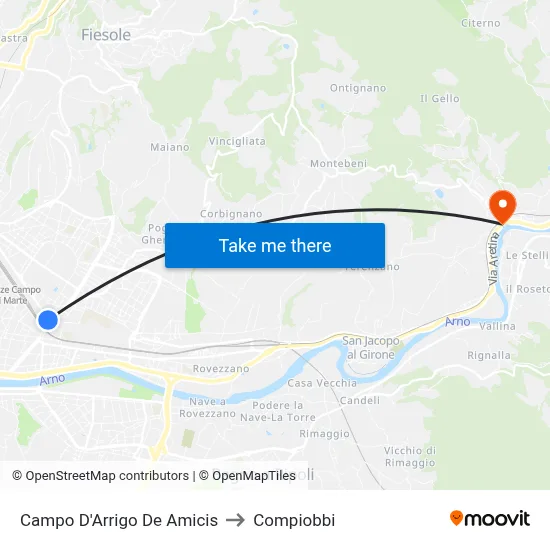 Campo D'Arrigo De Amicis to Compiobbi map