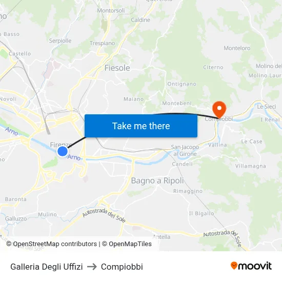 Uffizi Gallery to Compiobbi map