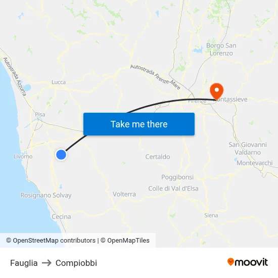 Fauglia to Compiobbi map
