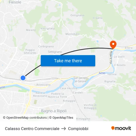 Calasso Shopping Center to Compiobbi map