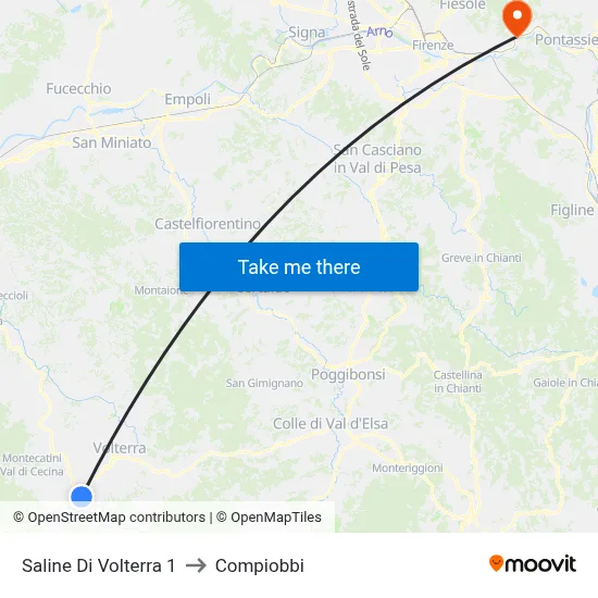 Saline Di Volterra 1 to Compiobbi map