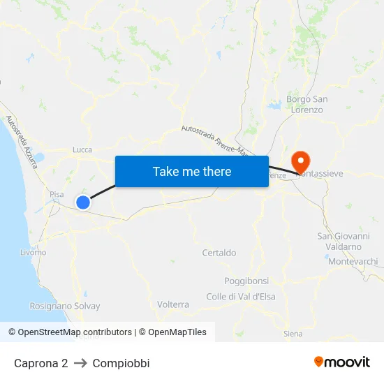 Caprona 2 to Compiobbi map
