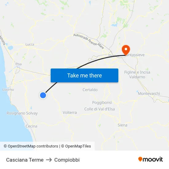 Casciana Terme to Compiobbi map
