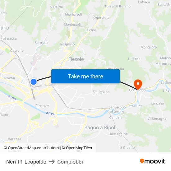 Neri T1 Leopoldo to Compiobbi map
