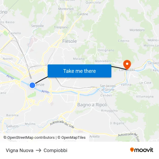 New Vineyard to Compiobbi map