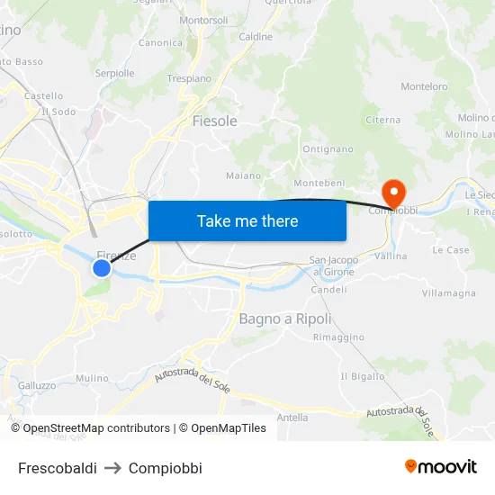 Frescobaldi to Compiobbi map