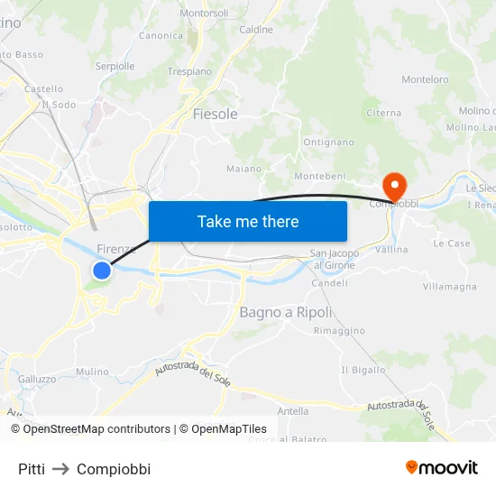 Pitti to Compiobbi map