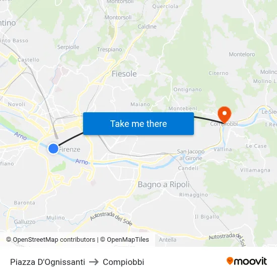 Piazza D'Ognissanti to Compiobbi map