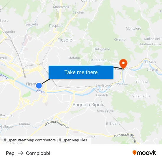 Pepi to Compiobbi map