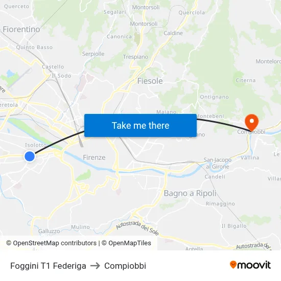 Foggini T1 Federiga to Compiobbi map