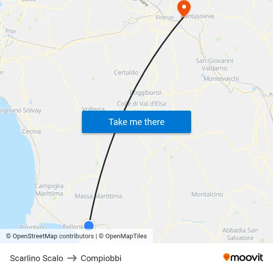 Scarlino Station to Compiobbi map
