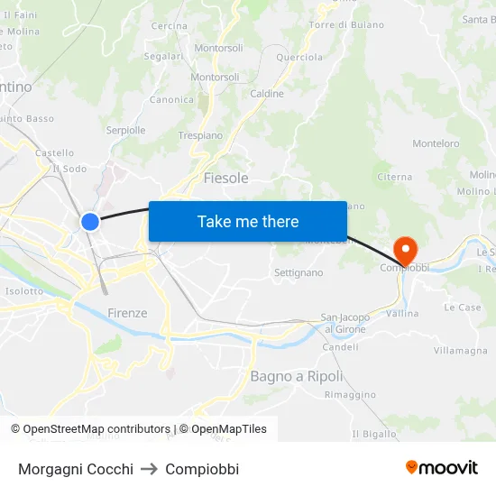 Morgagni Cocchi to Compiobbi map