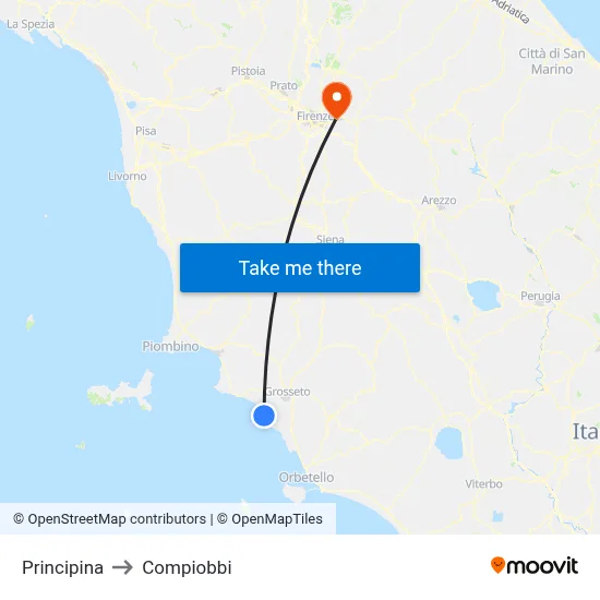 Principina to Compiobbi map