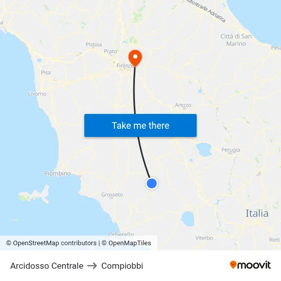 Arcidosso Central to Compiobbi map