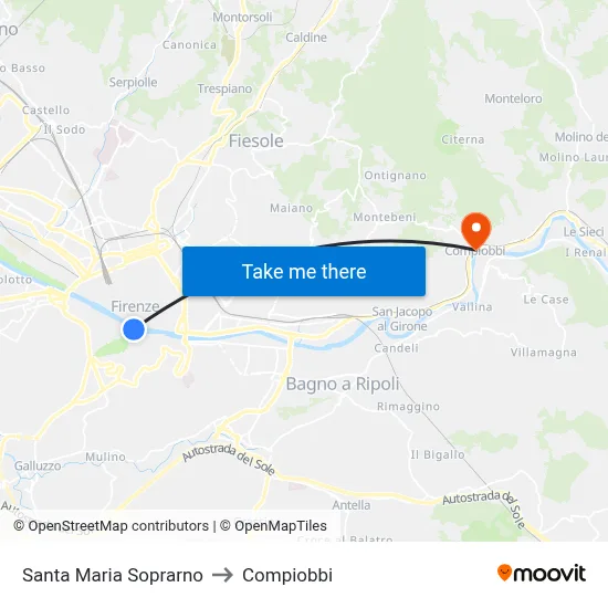 Santa Maria Soprarno to Compiobbi map
