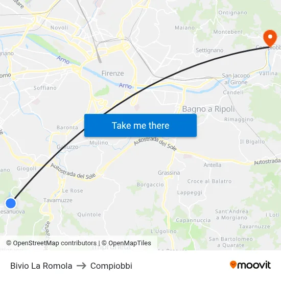 La Romola Junction to Compiobbi map