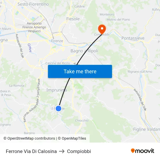 Ferrone Calosina Street to Compiobbi map