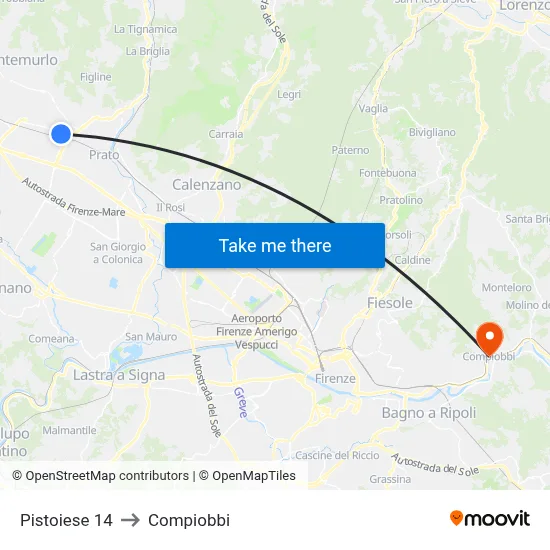 Pistoiese 14 to Compiobbi map