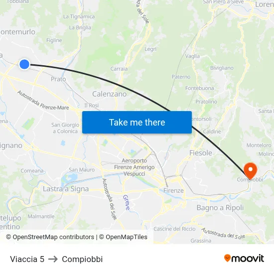 Viaccia 5 to Compiobbi map