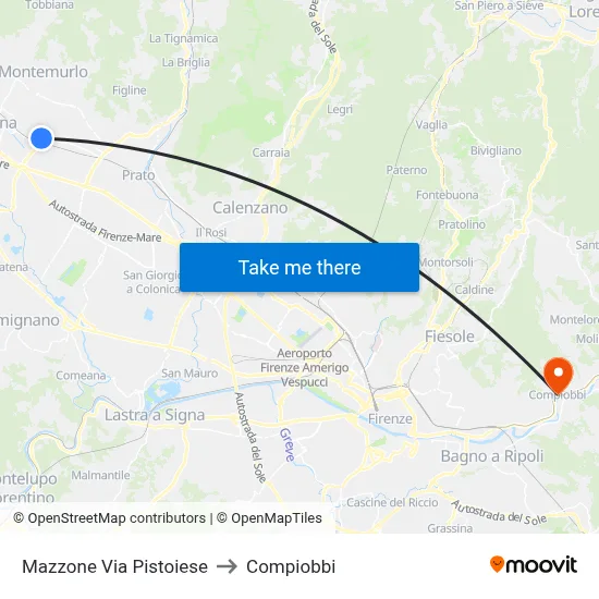 Mazzone Pistoiese Street to Compiobbi map