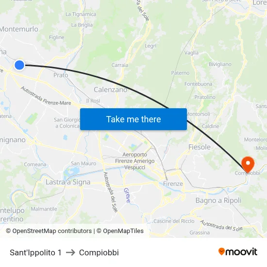 Sant'Ippolito 1 to Compiobbi map