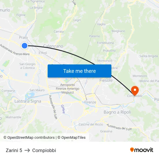 Zarini 5 to Compiobbi map