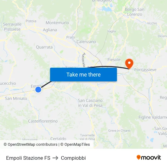 Empoli Railway Station to Compiobbi map