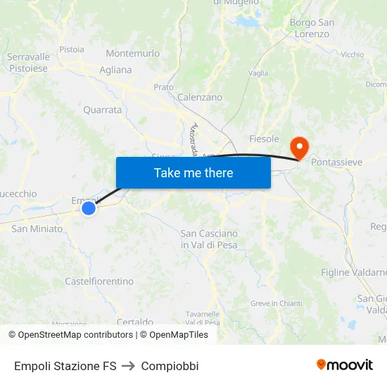 Empoli Railway Station to Compiobbi map