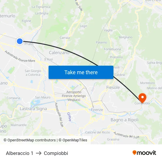 Alberaccio 1 to Compiobbi map