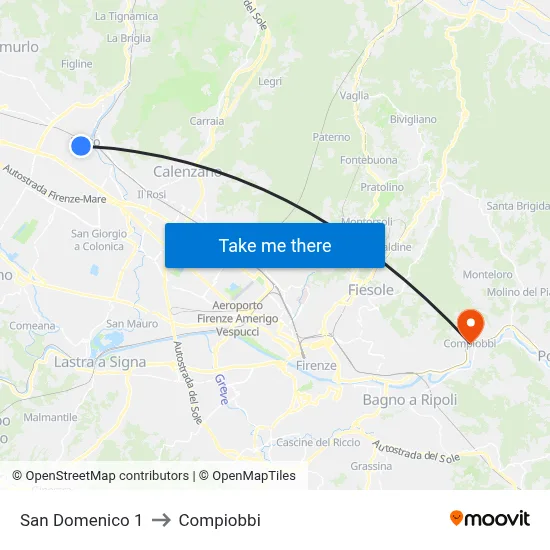 San Domenico 1 to Compiobbi map