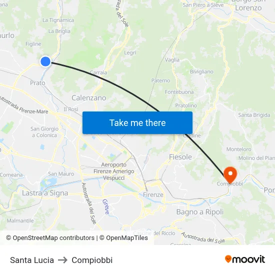 Saint Lucy to Compiobbi map