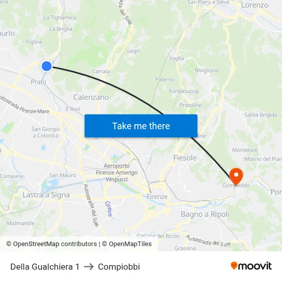 Della Gualchiera 1 to Compiobbi map