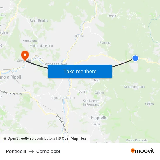 Ponticelli to Compiobbi map