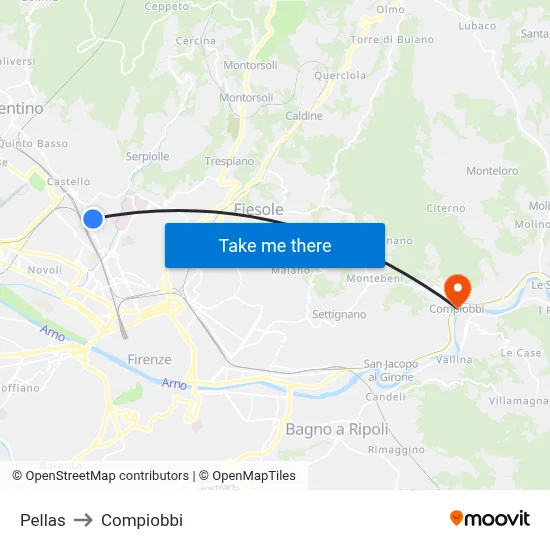 Pellas to Compiobbi map