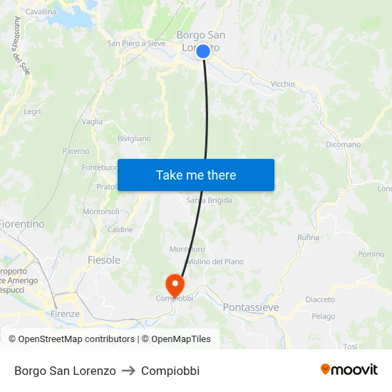 Borgo San Lorenzo to Compiobbi map